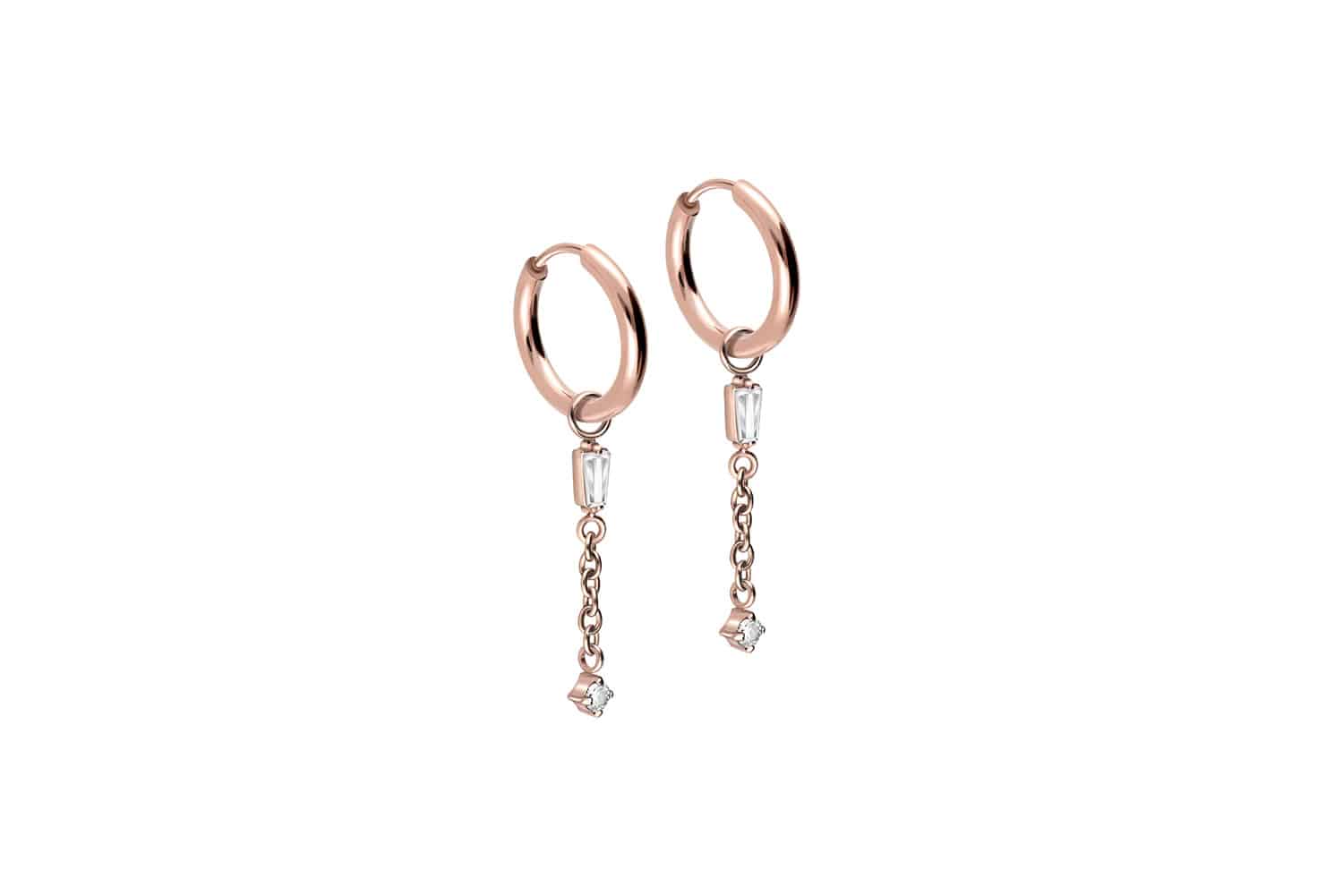Chirurgenstahl Ohrclicker Creolen 2 KRISTALLE + KETTE von Piercingline
